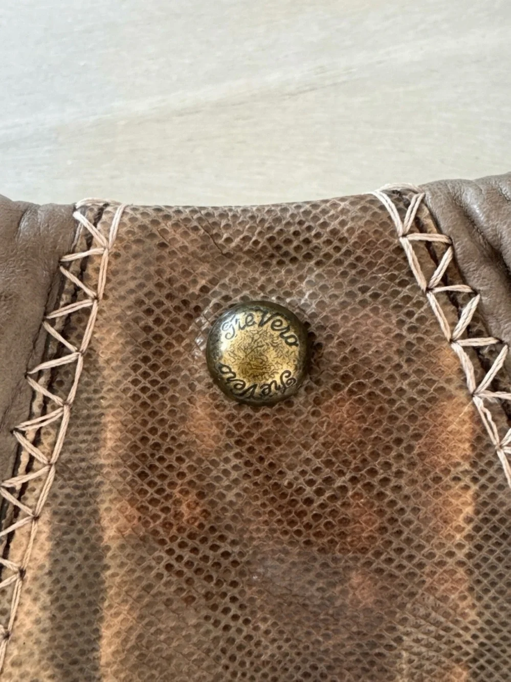 TRE VERO Vintage Genuine Leather & Snakeskin Slouchy Hobo Bag - Brown/Tan